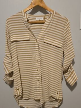 Calvin Klein Beige and White Striped Top